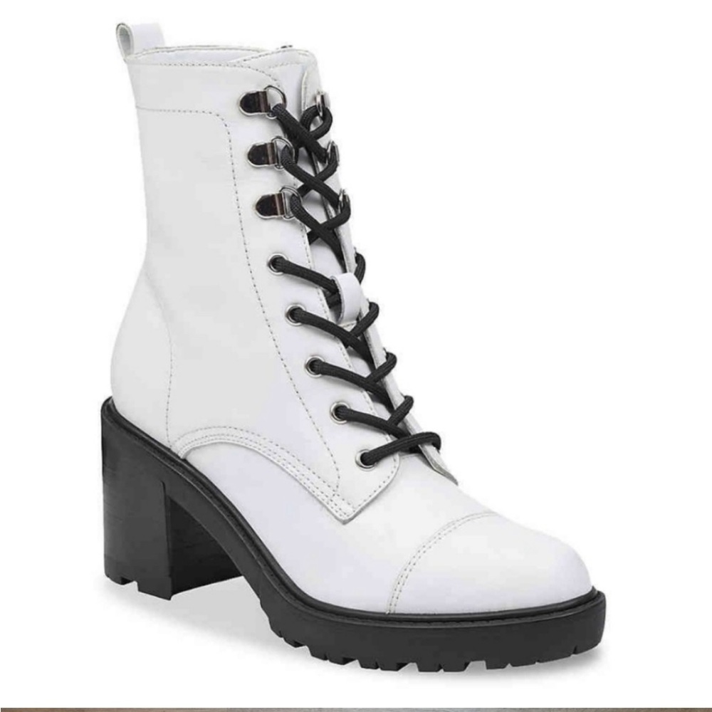 Marc fisher white leather heeled combat boots